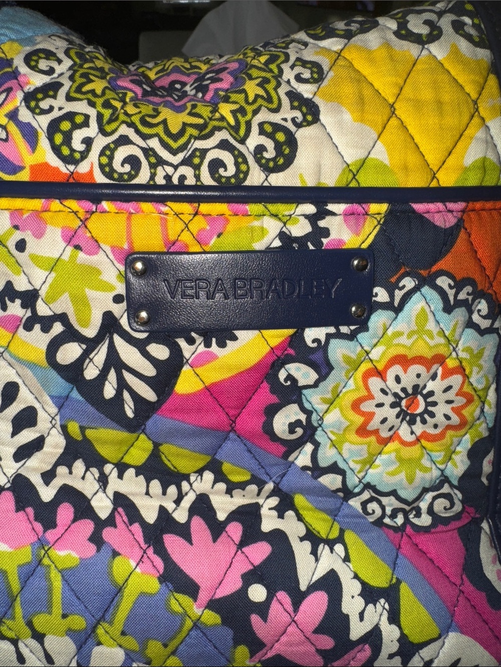 Vera Bradley Bright Multicolor Quilted Tote with Blue Trim. Rio Style. - Picture 5 of 11